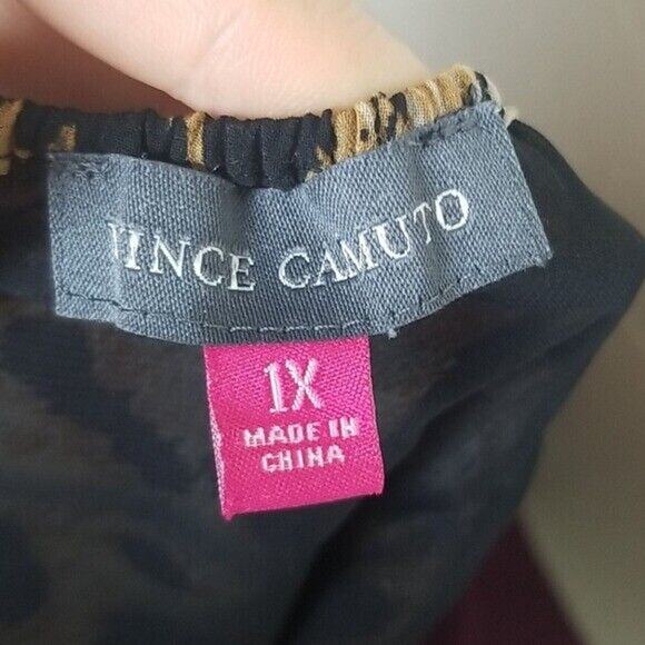 Vince Camuto Top Plus Size Top Animal Print Long Sleeve Blouse Womens 1X Brown - Picture 5 of 6